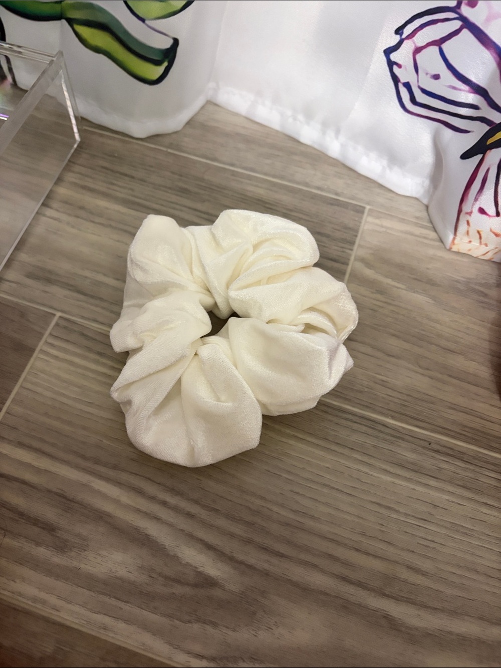 Cream Satin Scrunchie Hair Tie - Women Accessories